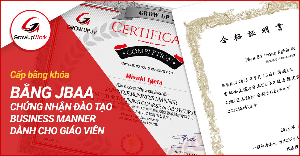 Kỳ thi chứng nhận năng lực ứng xử chuẩn doanh nghiệp Nhật do GrowUpWork đại diện Việt Nam của Hiệp hội JBAA tổ chức 