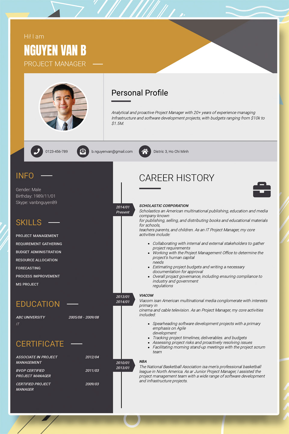 Mẫu CV Project Manager 